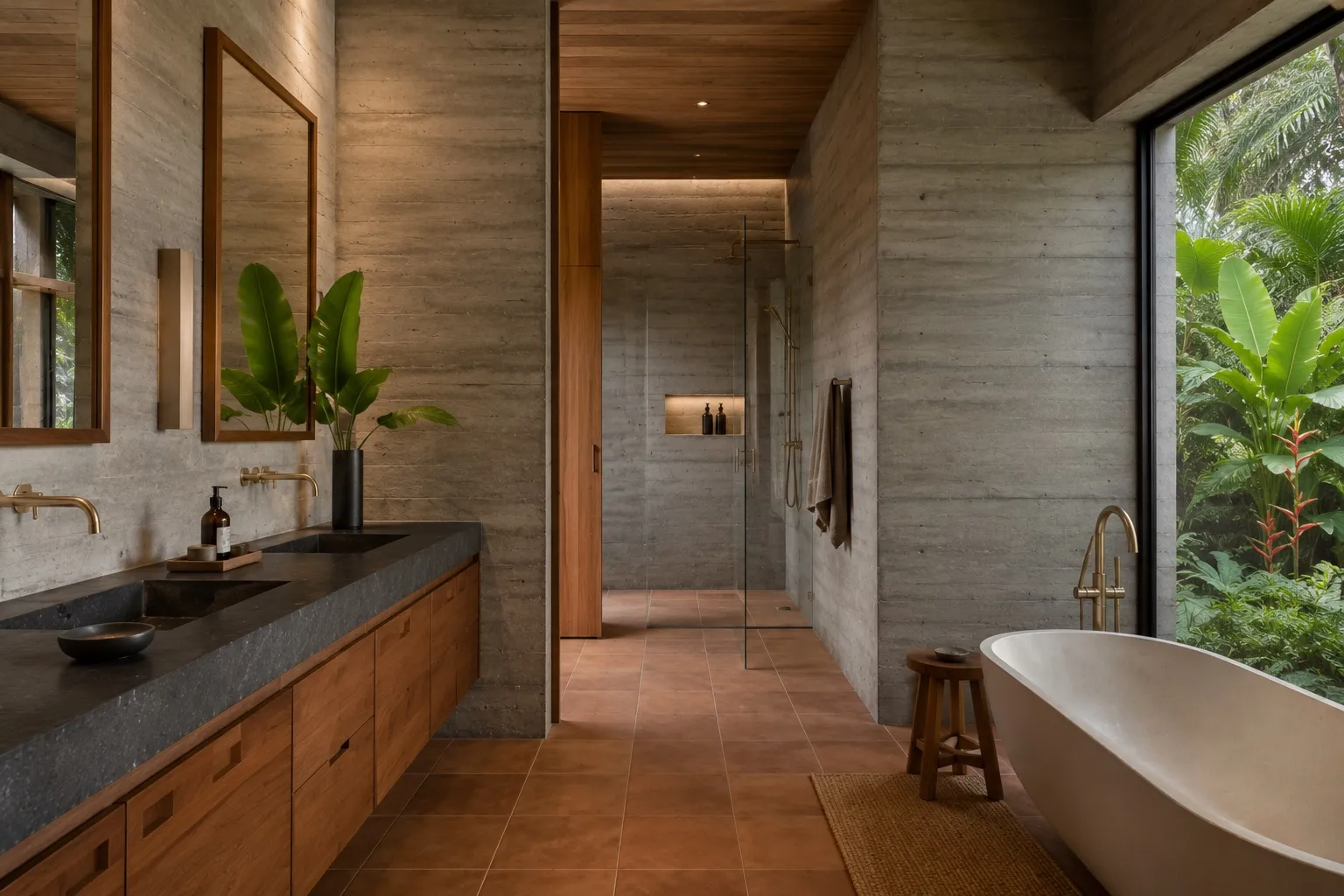 Baño principal con tina junto al ventanal